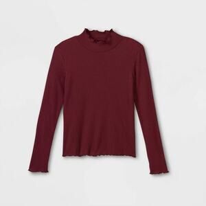 Art Class Lettuce Edge‎ Mock Neck Top Maroon M Red Pullover Long Sleeves Shirt